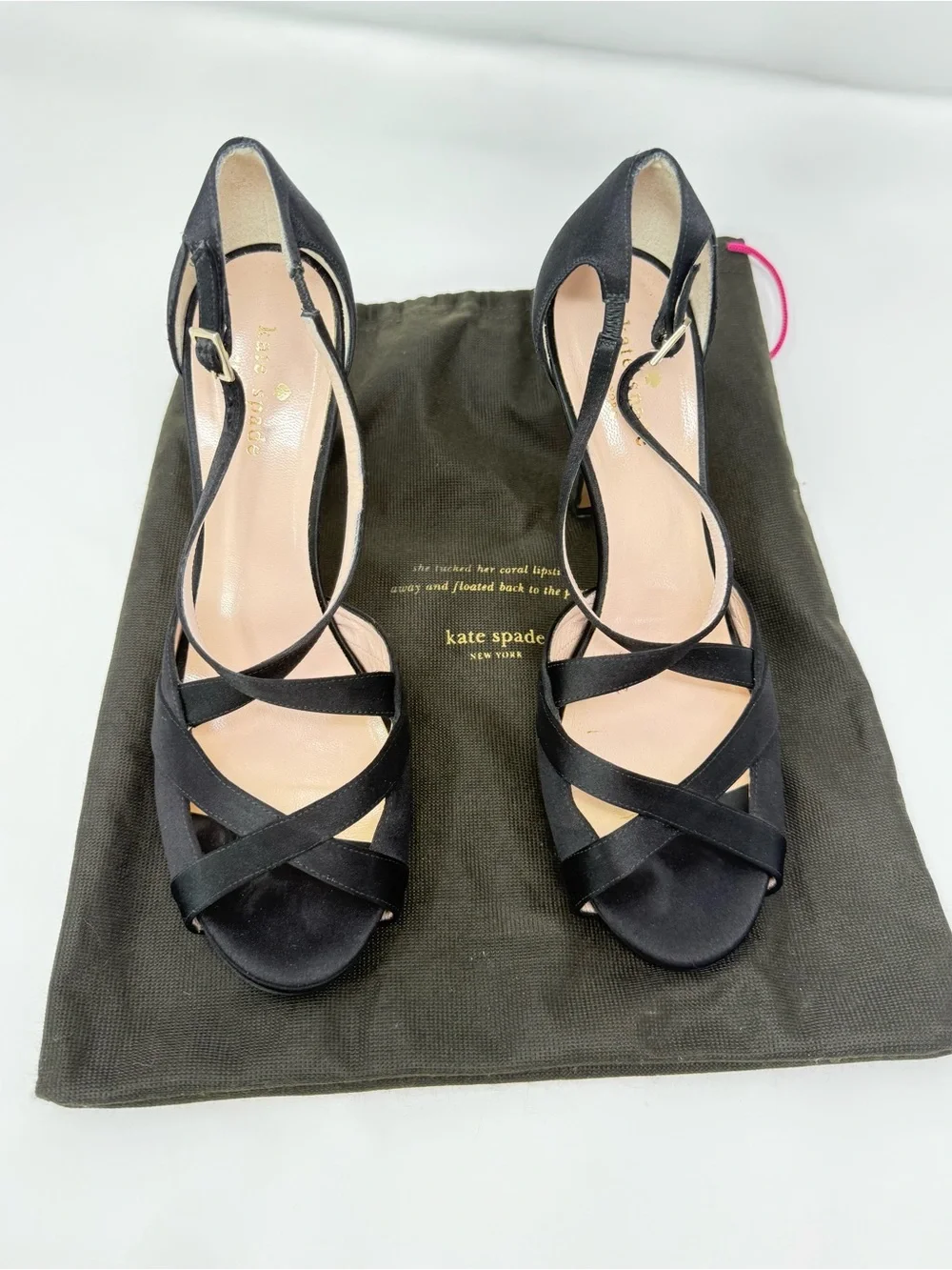 Kate Spade Fensano Black Satin Crisscross Ankle-Strap Heels Size 9B